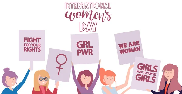International Women Day Illustration Different Girls Editable Vector Illustration — Stockvector
