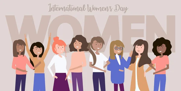 Nemzetközi Nőnap Alkalmából Illusztráció Különböző Lányok Szerkeszthető Vektoros Illusztráció — Stock Vector