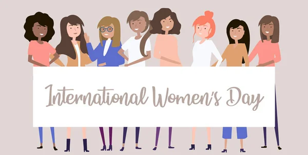 Journée Internationale Femme Illustration Avec Différentes Filles Illustration Vectorielle Modifiable — Image vectorielle