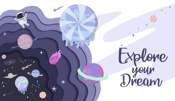 Cartel Dibujos Animados Del Espacio Dulce Con Galletas Chocolate Fantasía — Archivo Imágenes Vectoriales