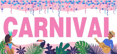 Brezilya karnaval poster şablonu Brezilya samba dansçısı. Festival kostüm giyen kızlar ile karnaval Rio de Janeiro. Düzenlenebilir vektör çizim