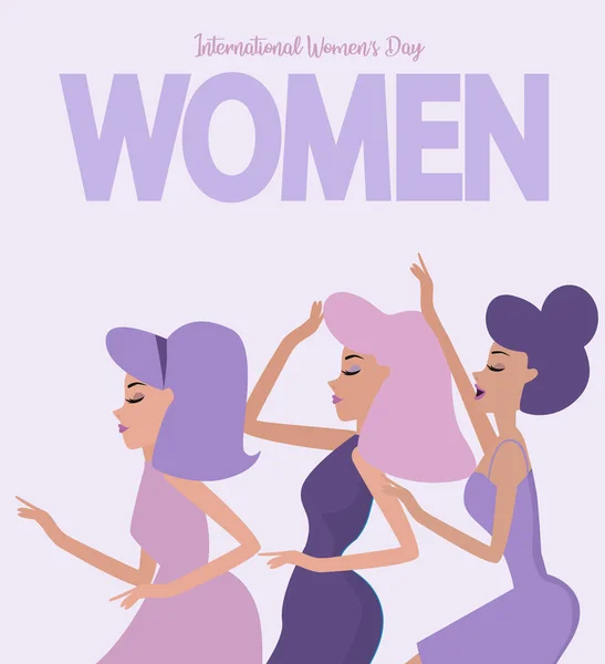 国際女性の日 別の女性のイラスト 編集可能なベクトル図 — ストックベクタ