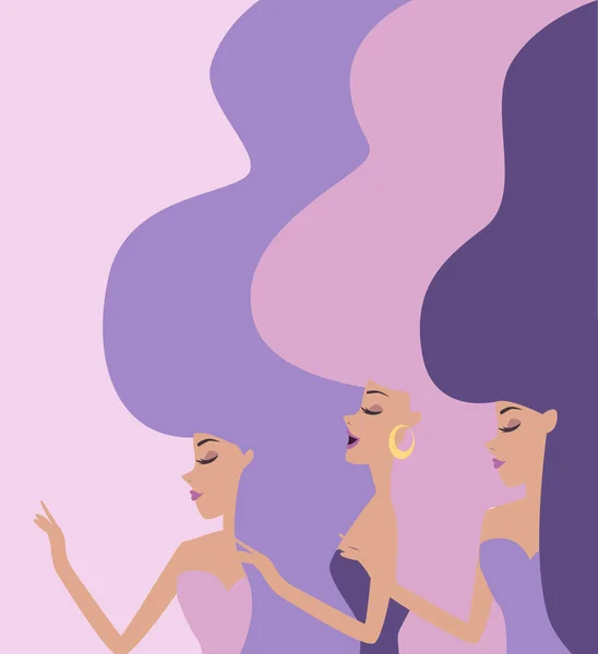 Międzynarodowy Dzień Kobiet Ilustracja Różnymi Kobietami Długimi Włosami Ilustracja Wektorowa — Wektor stockowy