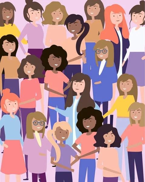 Día Internacional Mujer Ilustración Vectorial Con Mujeres Diferentes Nacionalidades Culturas — Vector de stock