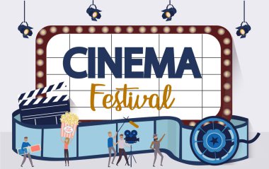 Film, video üretim şablon bir film çekim sürecinde küçük insanlarla yapmış. Düzenlenebilir vektör çizim