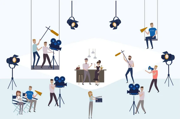 Making Movie Video Production Template Small People Process Shooting Movie — Stock Vector