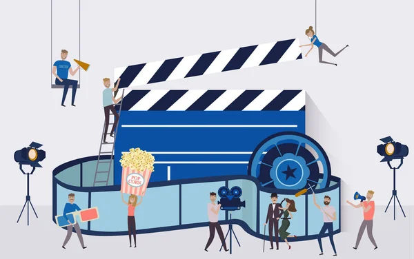 Faire Film Modèle Production Vidéo Avec Petites Personnes Dans Processus — Image vectorielle