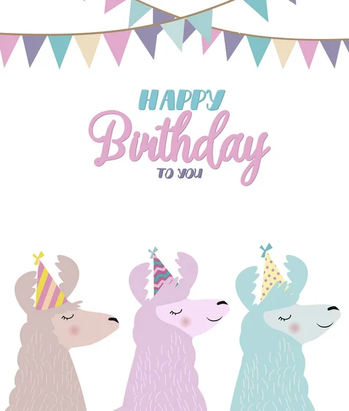 Llama Birthday Card Cute Birthday Greeting Card Alpaca Editable Vector — Stock Vector