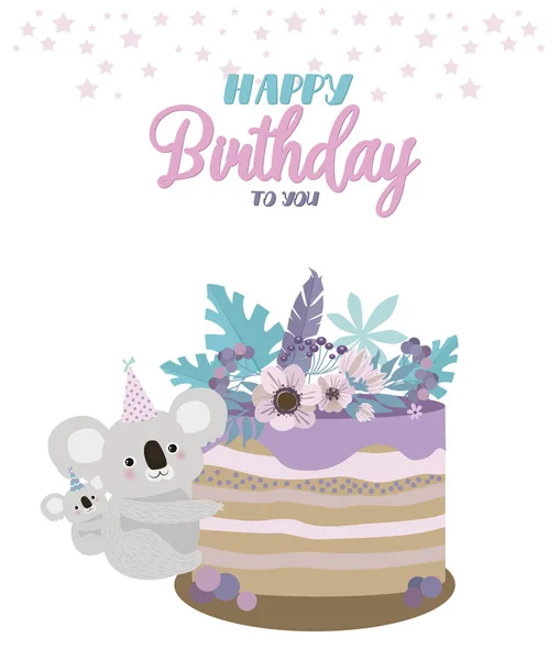Kartka Urodzinowa Miś Koala Ładna Kartkę Życzeniami Urodzinowymi Zabawy Koale — Wektor stockowy