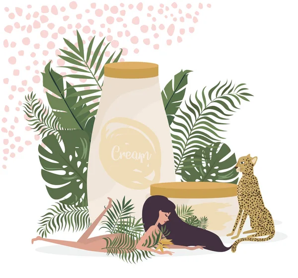 Poster Van Natuurlijke Organische Cosmetica Met Gigantische Buis Voor Skin — Stockvector