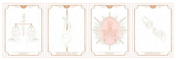 Conjunto Cartas Del Tarot Mayor Arcana Simbolismo Oculto Alquimia Justicia — Vector de stock