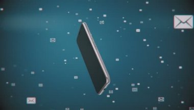 Yüksek teknoloji posta arka plan görünüm posta zarf simgeleri telaş FIR süre ortasında bir akıllı telefon gösterir bir stok hareket grafik klip olduğunu. Zarf simgeleri flash ve dışarı titreşim. 