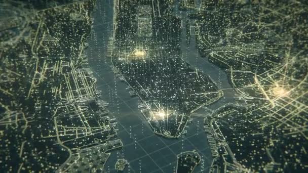 Işık Unsurlarla New York Gece Şehrinin Animasyonu Gece Hayatı Uykusuz — Stok video