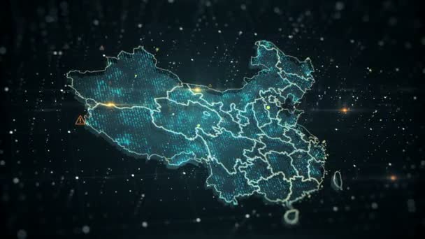 未来科技视频与中国地图 本视频专门介绍地球安全的实际问题 恶劣的生态 社会和政治问题 — 图库视频影像