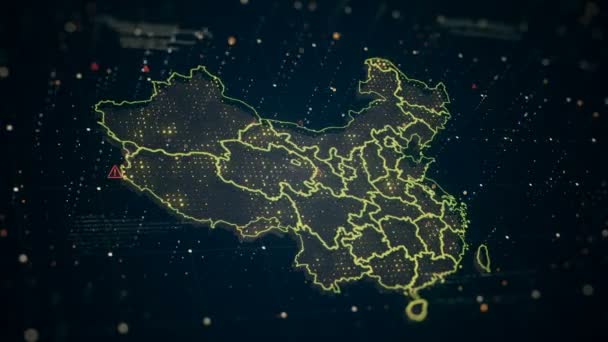 中国の地図と未来のハイテクビデオ このビデオは 地球の安全保障 貧しい生態系 社会的 政治的な問題の実際の問題に専念しています — ストック動画