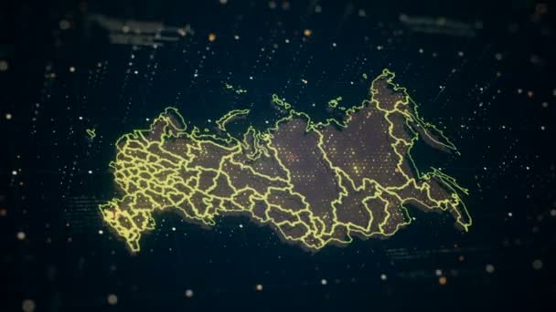 Футуристичний Високотехнологічні Відео Картою Росії Світиться Різних Кольорах Небезпека Значок — стокове відео