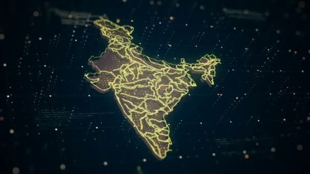 未来科技视频与印度地图以不同颜色发光 而危险图标标志在全国各地闪现 本视频专门介绍地球安全的实际问题和问题 — 图库视频影像