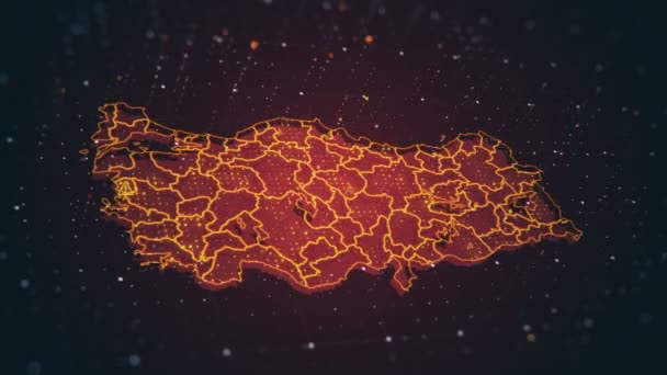 未来科技视频与土耳其地图发光不同颜色 而危险图标标志闪烁全国各地 本视频专门介绍地球安全的实际问题和问题 — 图库视频影像