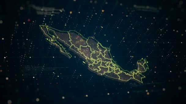 Футуристическое Высокотехнологичное Видео Картой Мексики Сияющей Разными Цветами Время Знаки — стоковое видео