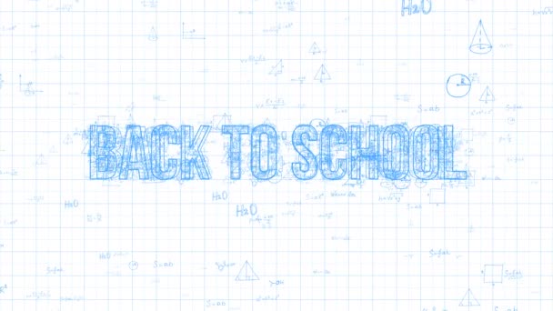 学校に戻るのに適したビデオ 白い色で数学的および物理的な数式を持つループ背景 — ストック動画
