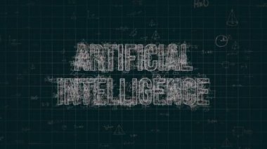 Döngülü rasgele matematiksel formüller ve metin Yapay Zeka ile soyut arka plan .