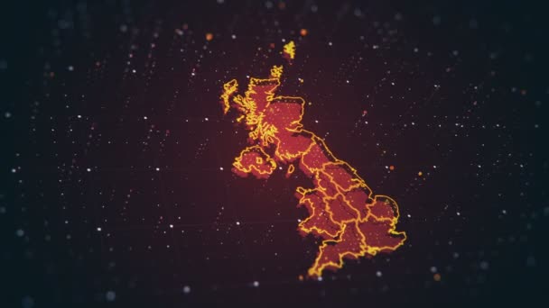 这部具有前瞻性的高科技视频 红色的英国地图闪烁着不同的色彩 危险的图标在全国闪烁着 — 图库视频影像