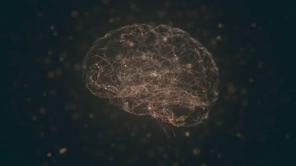 神経細胞の複雑な発光ネットワークを持つ人間の脳の回転モデル ハイテク磁気共鳴画像法による人間の脳の検査 — ストック動画