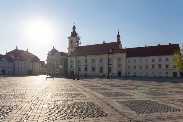 Nagy Tér Nagyszeben Napnyugta Előtt Város Híres Turisztikai Látványossága — Stock Fotó