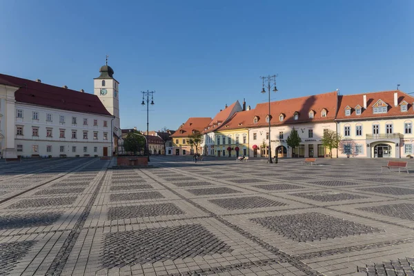 Velké Náměstí Sibiu Těsně Před Západem Slunce Slavná Turistická Atrakce — Stock fotografie