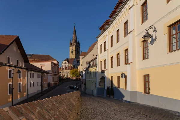 Katedra Luterańska Sibiu Ciepłe Wiosenne Popołudnie Tuż Przed Zachodem Słońca — Zdjęcie stockowe