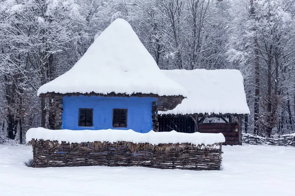 Зимові Сцени Музею Села Астра Сібіу Румунія — стокове фото