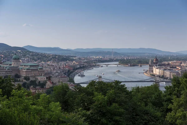 Vista Cidadela Direção Centro Cidade Budapeste Rio Danúbio — Fotografia de Stock