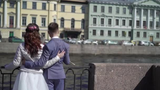 Lovely wedding couple embracing — Stock Video