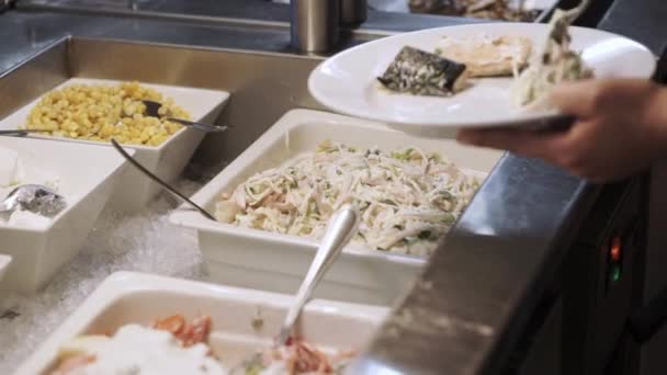 La gente prende cibo a buffet — Video Stock