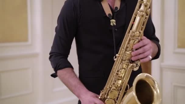 Saxofonista tocando música en el evento — Vídeo de stock