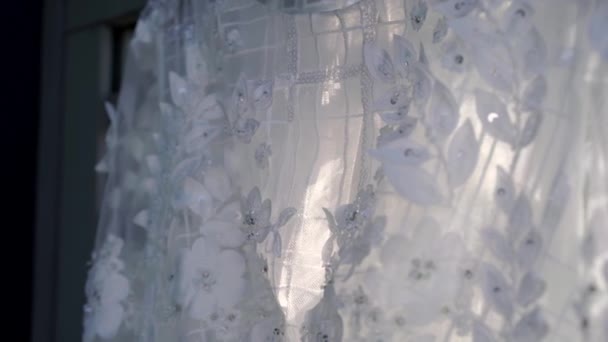 Bílé Svatební Šaty Closeup Steadicam — Stock video