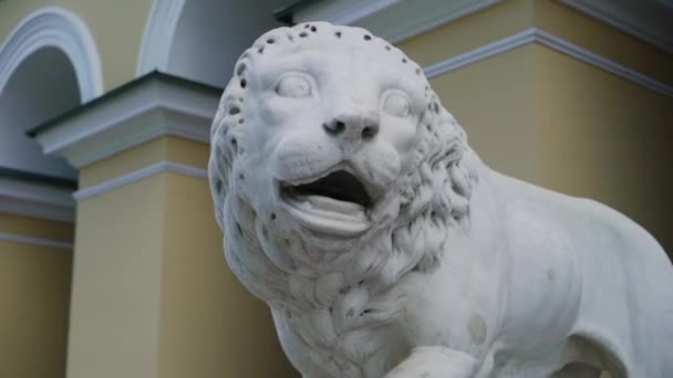 Patung batu putih singa — Stok Video