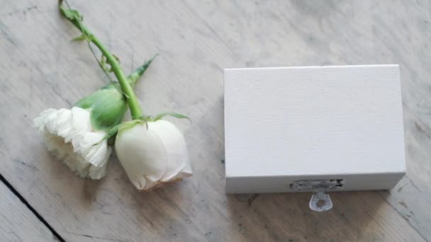 Beyaz kutu içinde üç alyans — Stok video