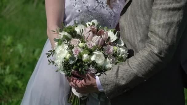 Preciosa pareja abrazándose en un campo — Vídeo de stock