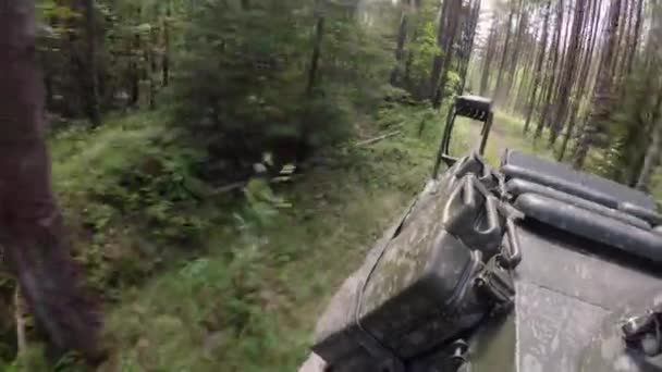 Tanque de conducción en bosque — Vídeos de Stock