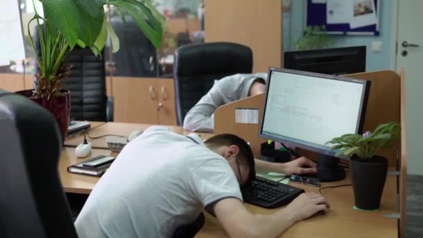 Ofiste uyuyan insanlar — Stok video