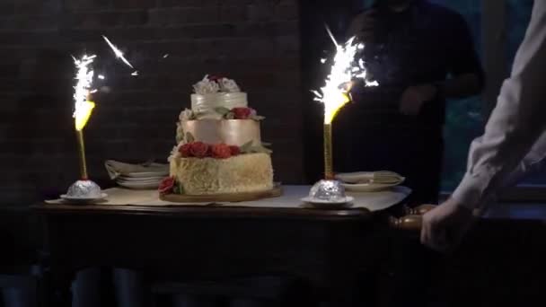 Havai fişek ile kutlama pastası — Stok video