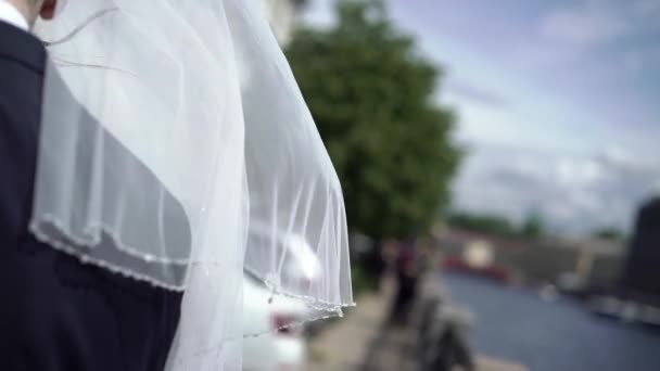 Nevěsta a ženich objímající — Stock video