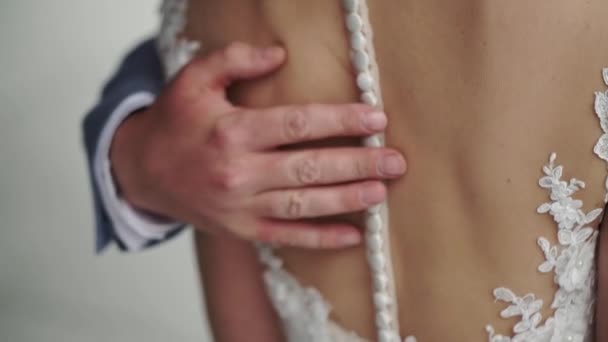 Bride Groom Embracing Man Touching Womans Naked Back — Stock Video