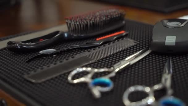 Professional barber shop tools — Stock Video