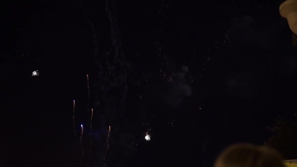 五彩缤纷的烟火在夜空中飘扬 — 图库视频影像