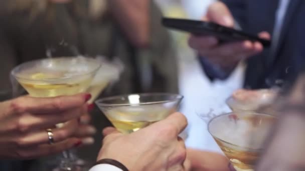 Lidé se sklenkou šumivého vína na večírku — Stock video