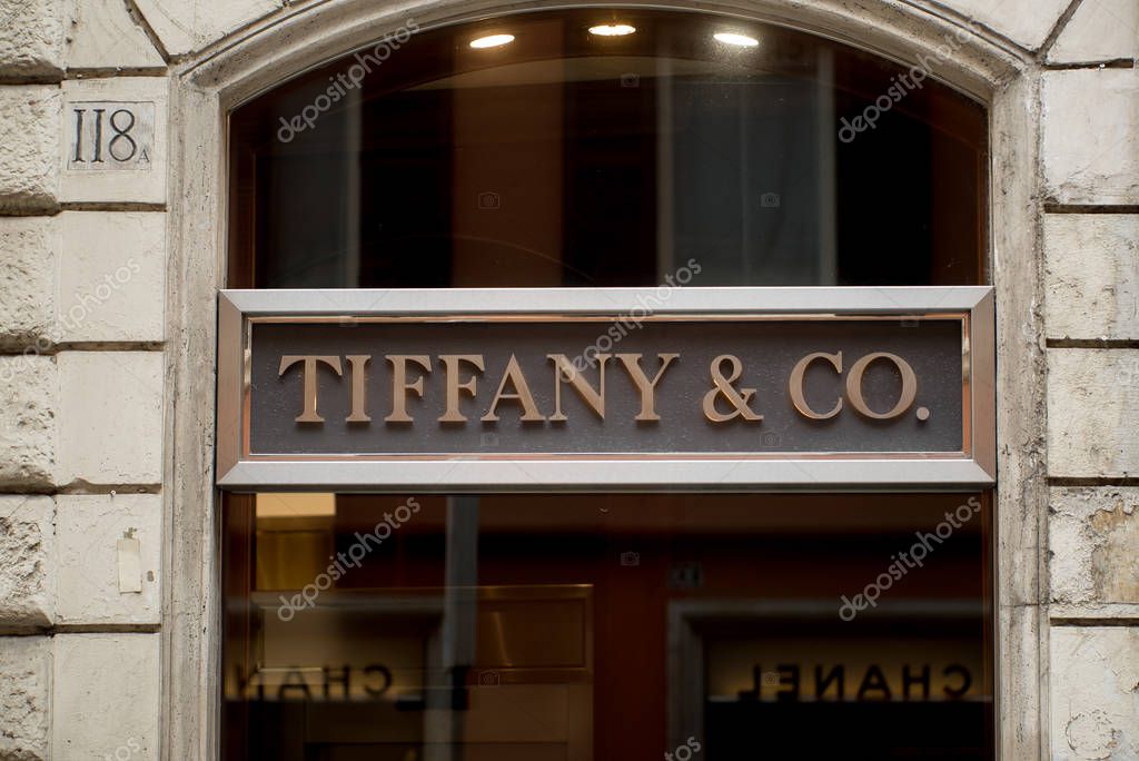 ROME, ITALY: Tiffany and co shop logo