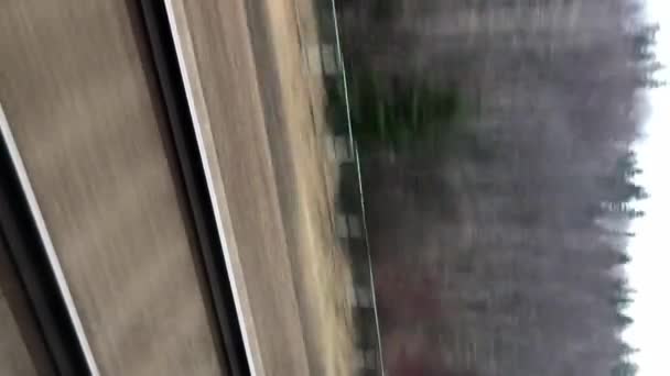 लंबवत वीडियो। बादल के दिन रेलवे पर रेल — स्टॉक वीडियो