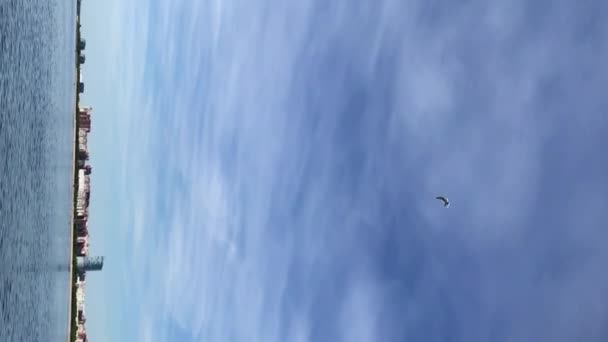 垂直方向のビデオ。海の高級帆ヨットでセーリング. — ストック動画